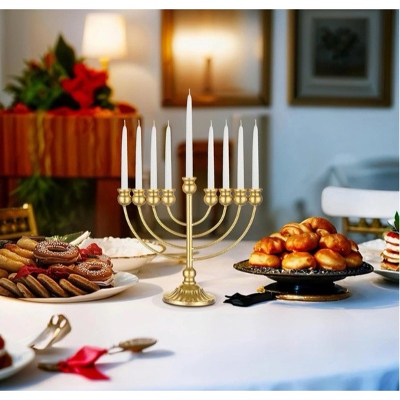 Hanukkah Menorah Candle Holder: 9 Branch for Chanukah, 11 Inch Gold Centerpiece - Picture 7 of 16